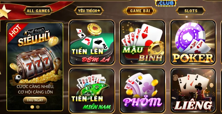 Sảnh game bài da dạng thể loại tại cổng game Hitclub.