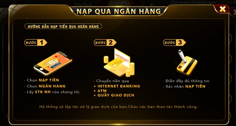 Quy trình nạp tiền qua ngân hàng tại Hitclub.
