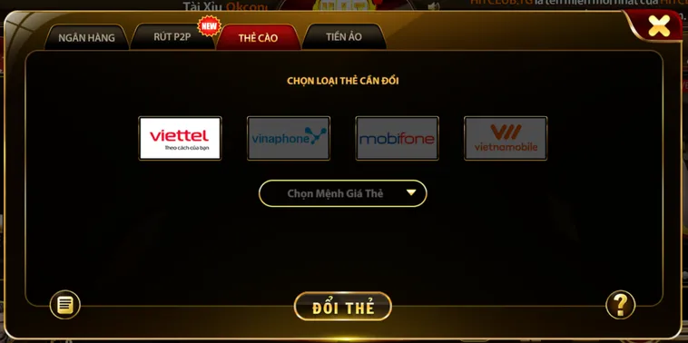 Rút tiền qua thẻ cào tại Hitclub.